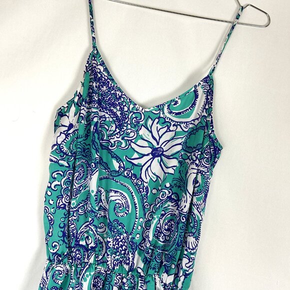 Lilly Pulitzer Deanna Romper in Montauk Blue Teal White Paisley M - Picture 2 of 7